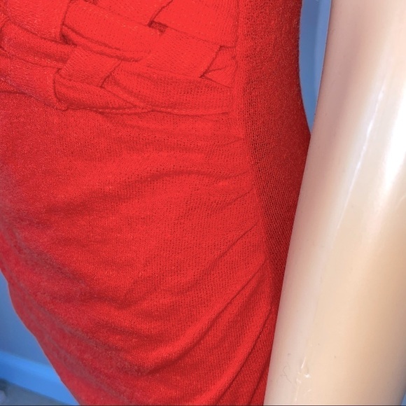 Anthropologie C. Keer Red Knit Top – Crisscross V-Neck, Cap Sleeves – Small Peti - Picture 3 of 12